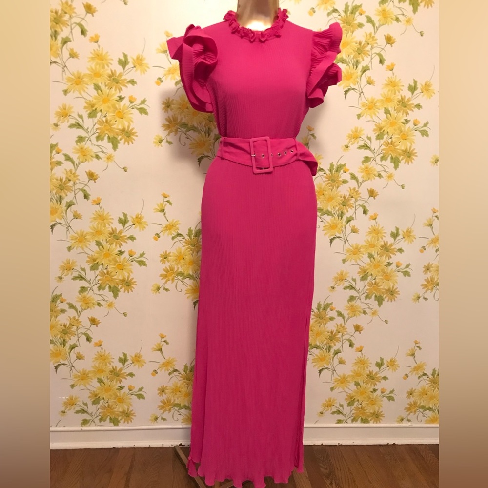 NWT Pleated ruffle maxi dress in fuchsia size S